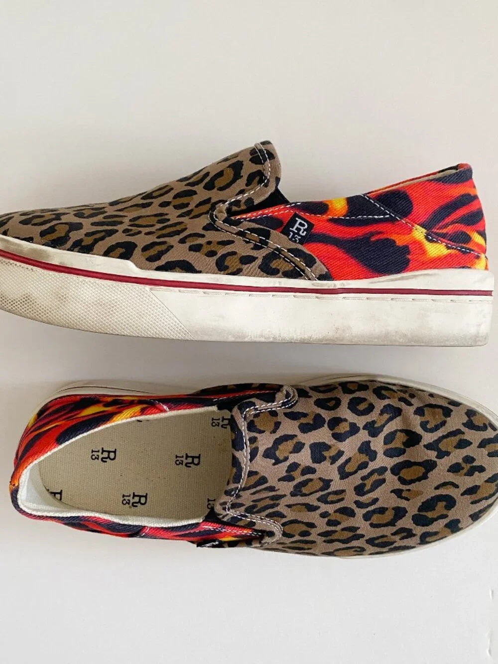 R13 Leopard Flame Print Slip-On Sneakers 7